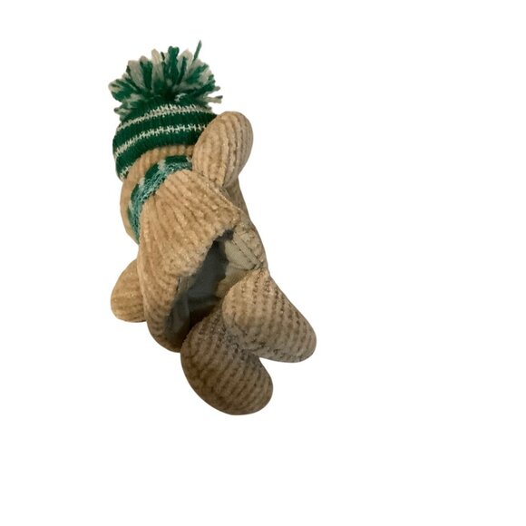 Teddy Bear Plush Toy 2 Finger Puppet Winter Hat & Scarf Green - Picture 5 of 5